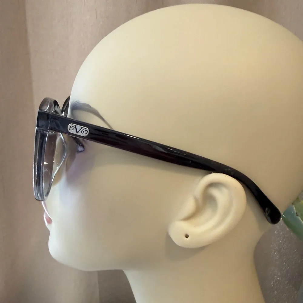V19.69 Italia Cara Sunglasses Black Clear Round Cat Eye Purple Gradient Lens